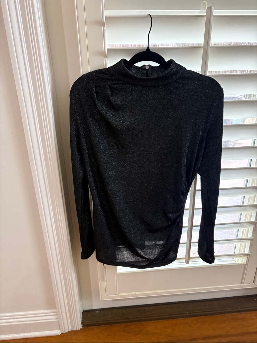 Michael Kors Black Metallic Long-Sleeve Mock Neck Top